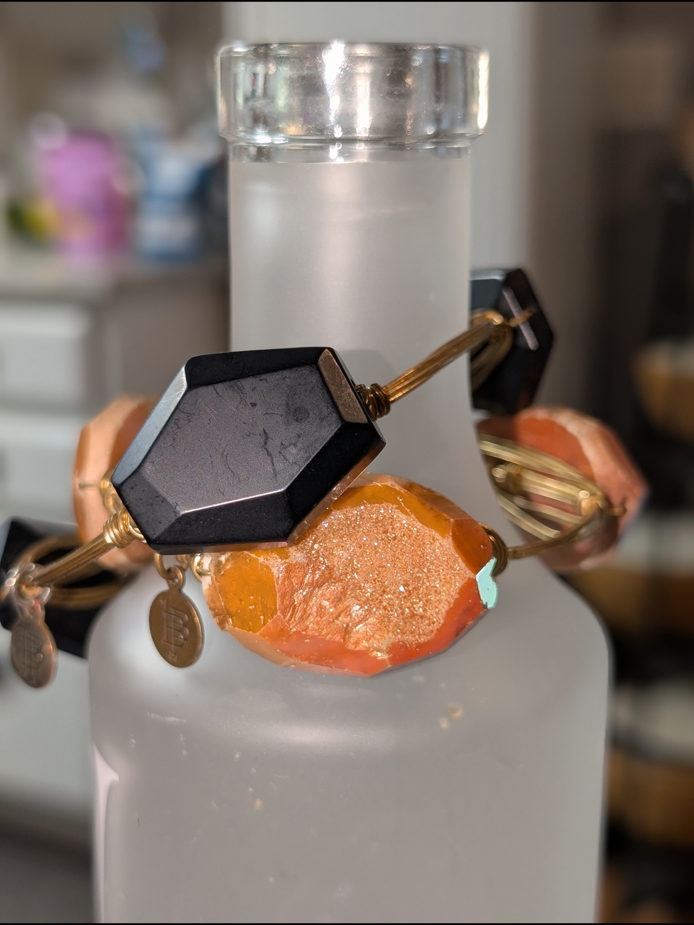 Bourbon And Bowties Stack With Black Hex Stone and Orange Druzy Accent
